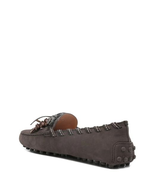 Tod's Gray Gommino Suede Leather Loafers