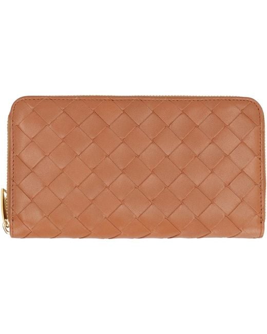 Bottega Veneta Brown Intrecciato Zip Around Wallet