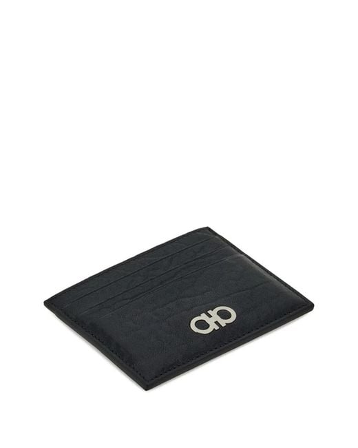 Ferragamo Black Leather Gancini Ornament Wallet for men