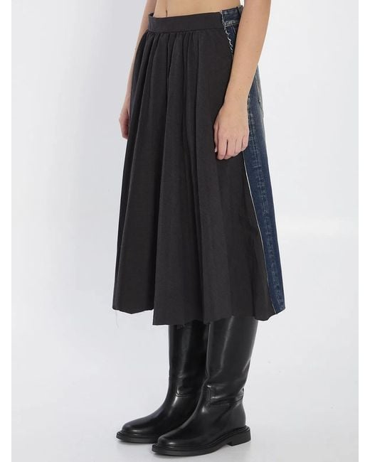 Balenciaga Black Two-Tone Twill And Denim Skirt