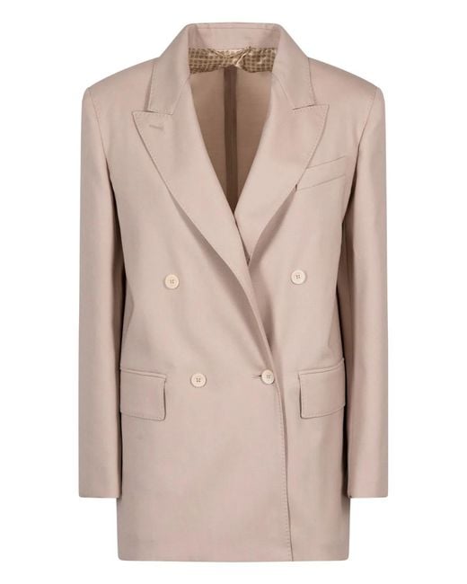 Max Mara Natural Double-Breasted Wool Blend Blazer