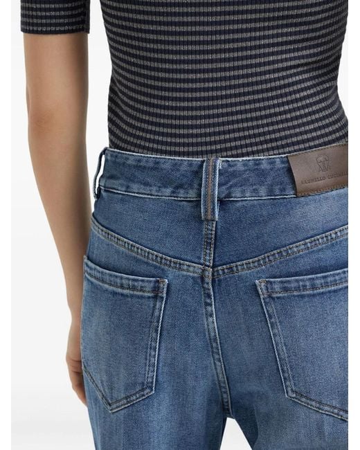 Brunello Cucinelli Blue Wide-Leg Stretch Denim Jeans