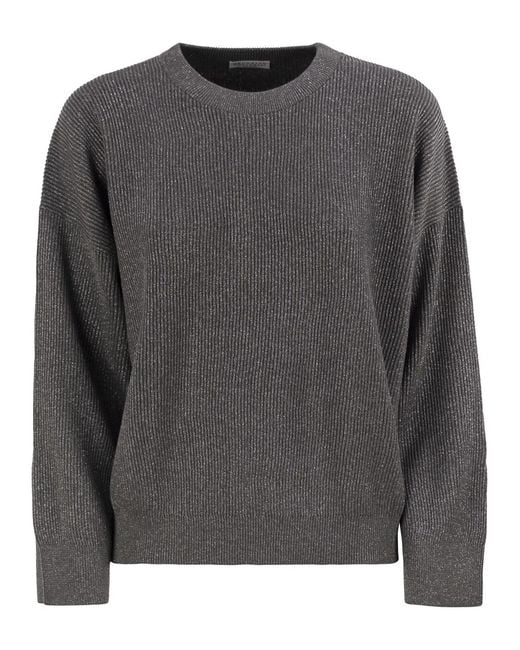 Brunello Cucinelli Gray Cotton And Viscose Rib Sweater