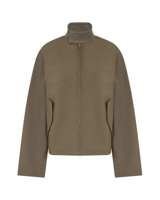 Bottega Veneta Green Cotton Jacket With Braided Leather Collar for men