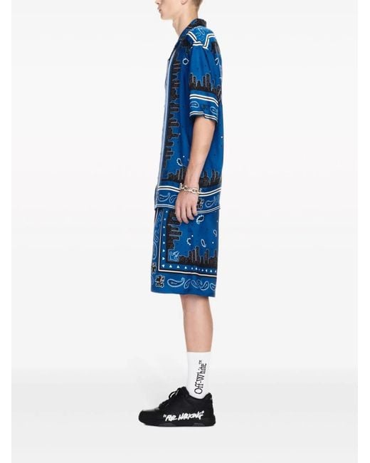 Off-White c/o Virgil Abloh Blue Bandana Viscose Shorts for men
