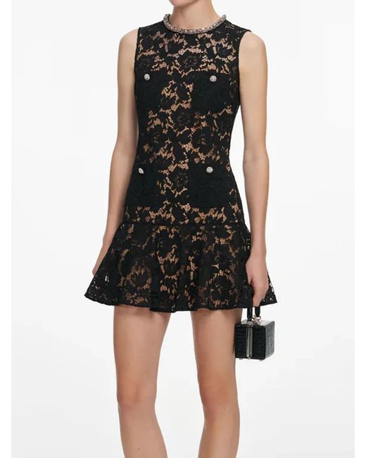 Self-Portrait Black Embroidered Short Dress