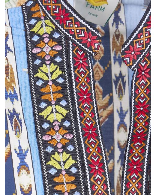 Farm Rio Blue Embroidered Tapestry Mini Dress