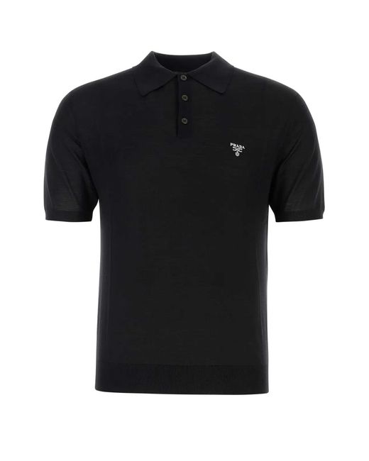 Prada Black Wool Polo Shirt for men
