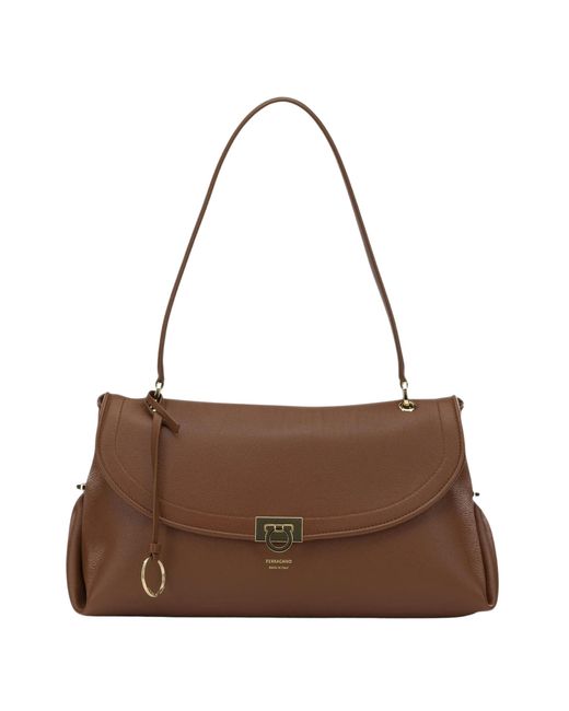 Ferragamo Brown Gancini Flip-Lock Shoulder Bag
