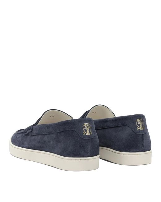 Brunello Cucinelli Blue Leather Rubber Loafers Slippers for men