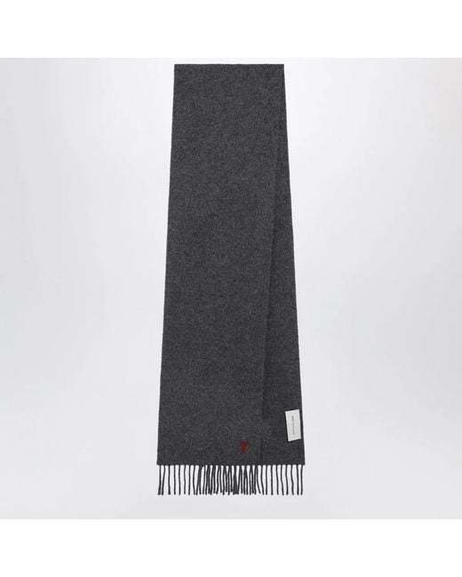 AMI Gray Ami De Cœur Wool Scarf for men