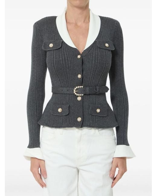 Self-Portrait Black Belted Ribbed Cardigan