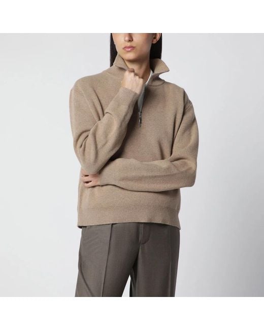 Rohe Brown Camel Mouline Knit Zip Polo Shirt