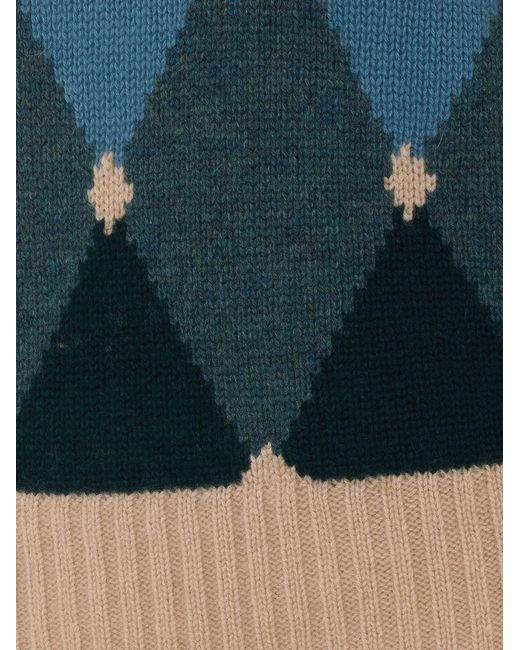 Ballantyne Blue Argyle Crewneck Knitted Sweater