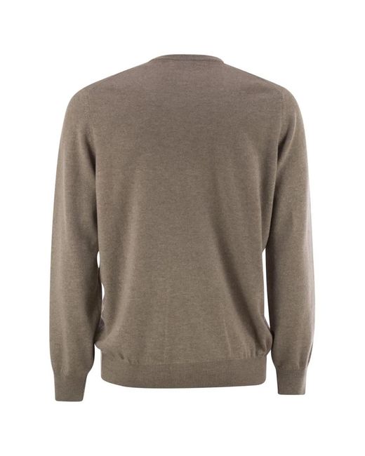 Brunello Cucinelli Brown Pure Cashmere Crew-Neck Sweater for men