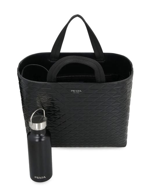 Prada Black Smooth Leather Tote Bag for men