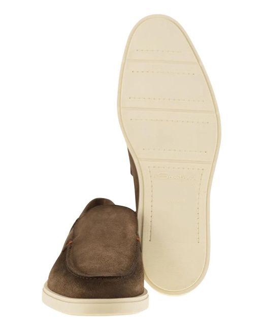 Santoni Brown Suede Moccasin for men