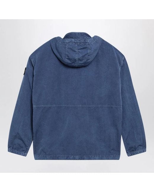 Stone Island Blue Nylon Half-Zip Jacket for men