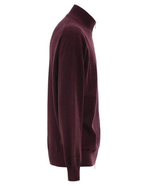 Brunello Cucinelli Purple High-Necked Cashmere Cardigan With Zip for men