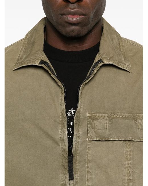 Stone Island Green Regular Fit Overshirt With Zip And Pocket for men