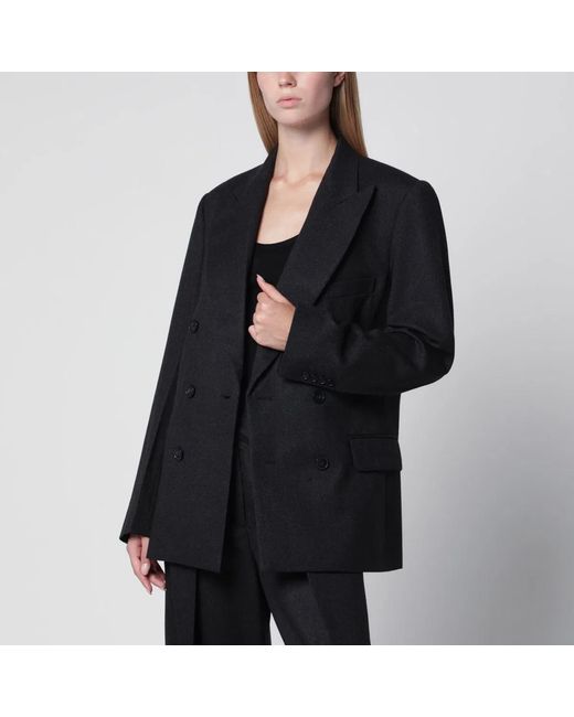Victoria Beckham Black Dark Double-Breasted Wool Jacket
