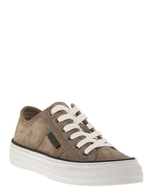 Brunello Cucinelli Brown Suede Trainers With Shiny Tab