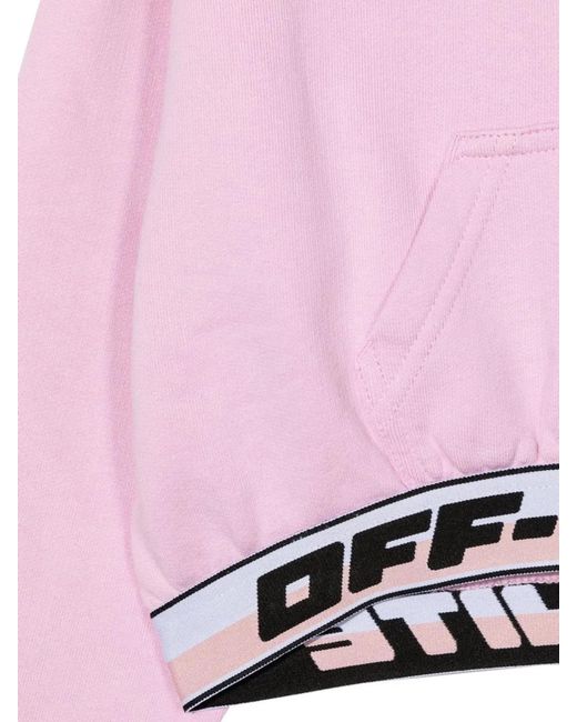Off-White c/o Virgil Abloh Pink Logo Band Hoodie Crop