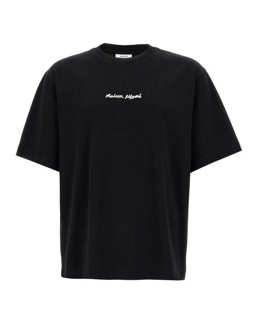 Maison Kitsuné Black Logo Embroidery T-Shirt for men