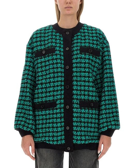 MSGM Green Houndstooth Tweed Jacket