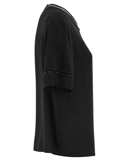 Fabiana Filippi Black Acetate And Silk Crêpe Blouse With Embroidered Trims