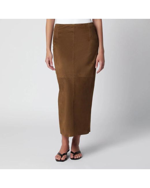 Nour Hammour Brown Selly Suede Maxi Skirt