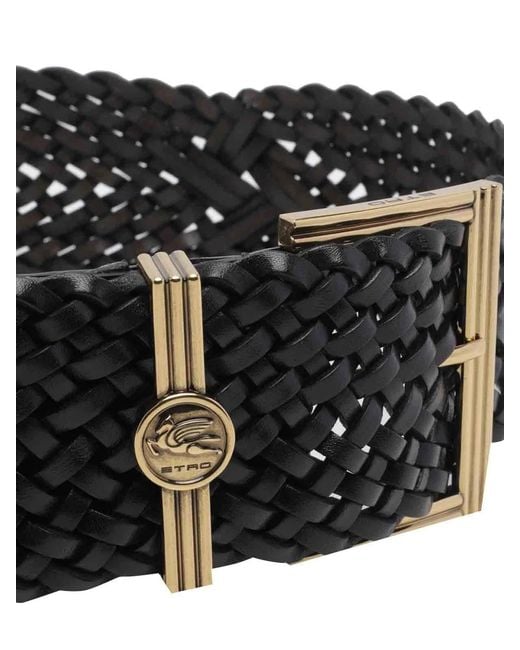 Etro Black Woven Leather With Coin Buckle Belt