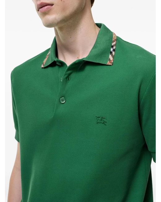 Burberry Green Check Trim Polo Shirt for men