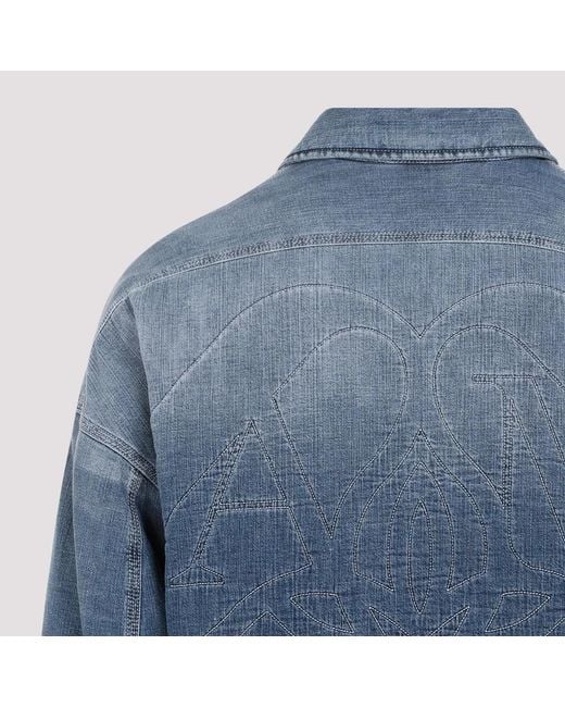 McQueen Blue Quilted Denim Shirt for men