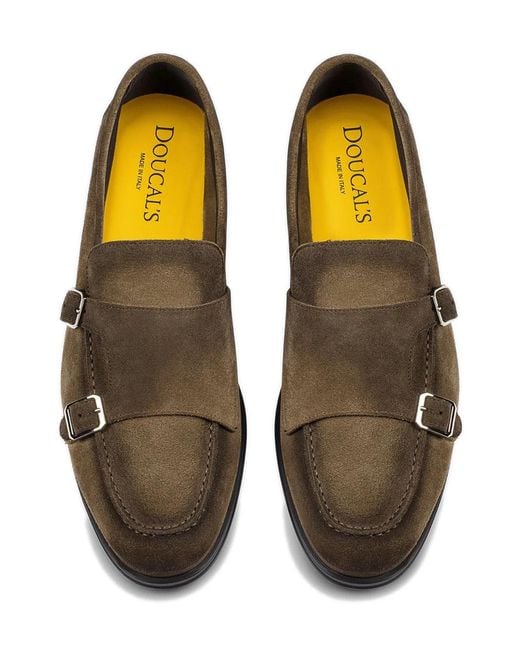 Doucal's Brown Suede Double Buckle Loafer for men