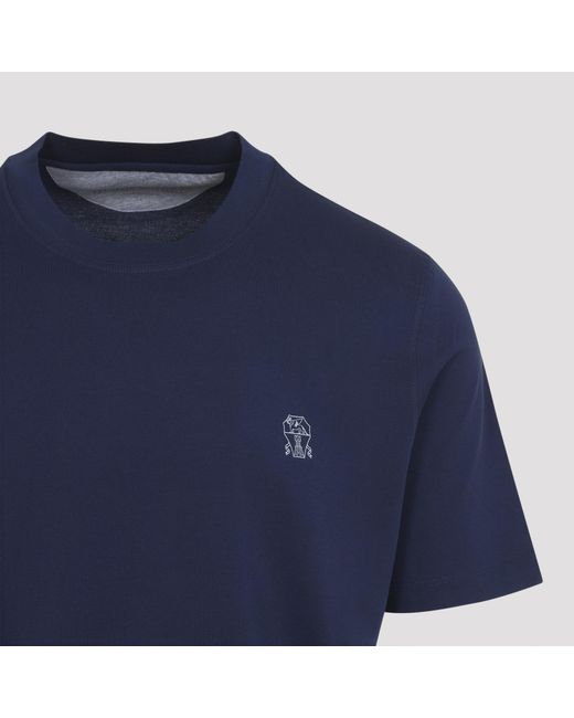 Brunello Cucinelli Blue Cadetto Cotton T-Shirt for men