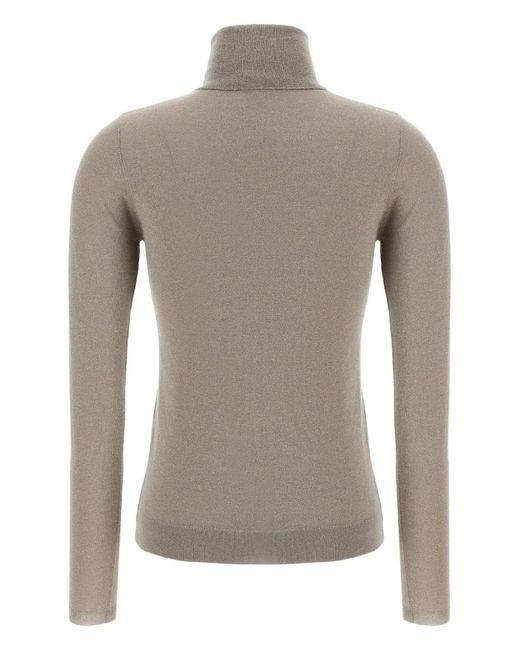 Brunello Cucinelli Gray Sparkling Cashmere And Silk Lightweight Turtleneck Sweater
