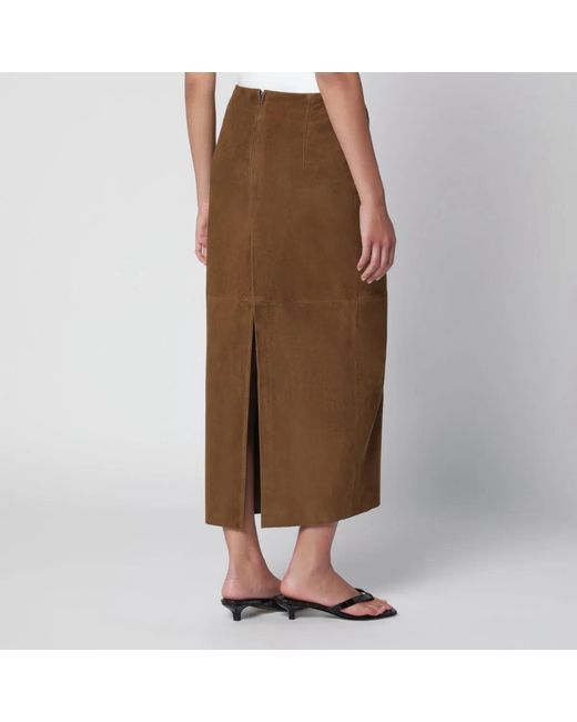Nour Hammour Brown Selly Suede Maxi Skirt