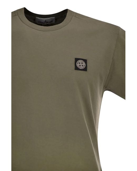 Stone Island Green Slim Fit T-Shirt With Compass Patch for men