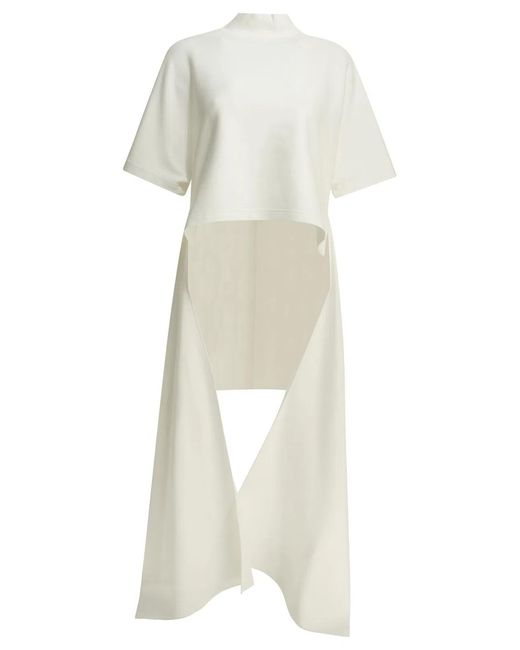 Alaïa White Alaia Asymmetrical Mock Neck T-Shirt