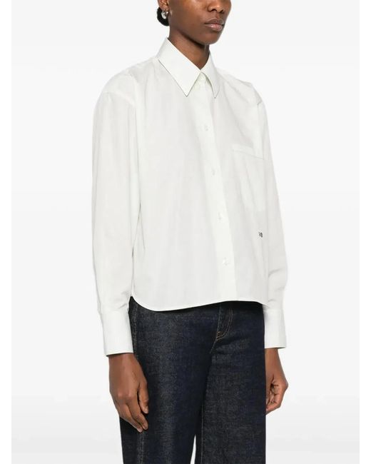 Victoria Beckham White Vb Embroidery Cropped Shirt