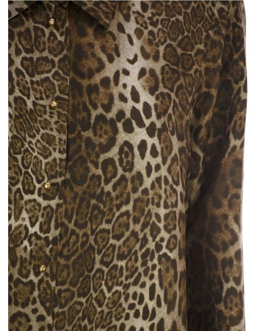 Max Mara Brown Maxmara Studio Mstaffari – Pure Silk Animal-Print Shirt