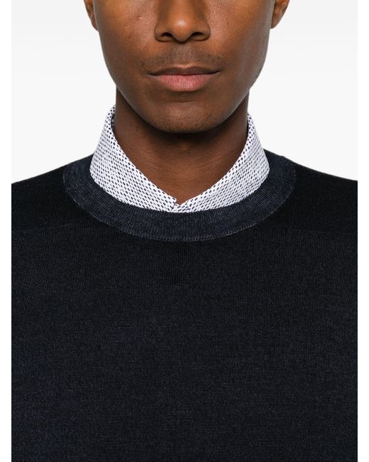 Emporio Armani Blue Dark Virgin Wool Pullover for men