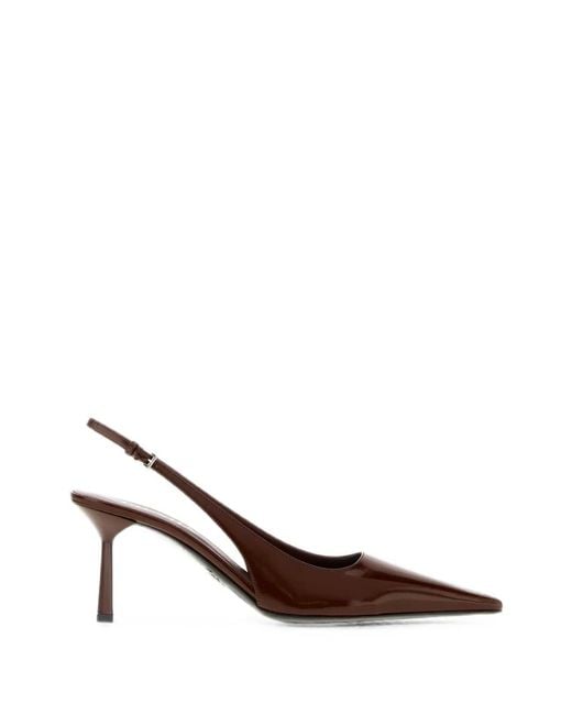 Prada Brown Brushed Leather Slingback Pumps