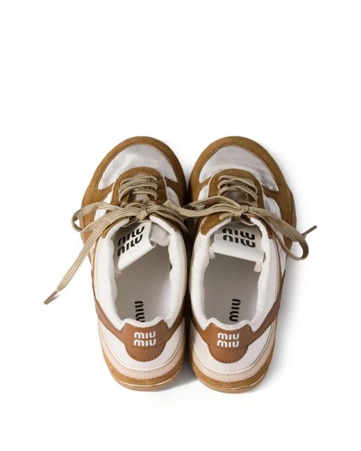 Miu Miu Brown Two-Tone Tech Fabric And Suede Gymnasium Sneakers