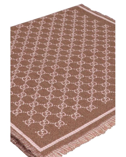 Gucci Brown Monogram Patterned Fringe Scarf