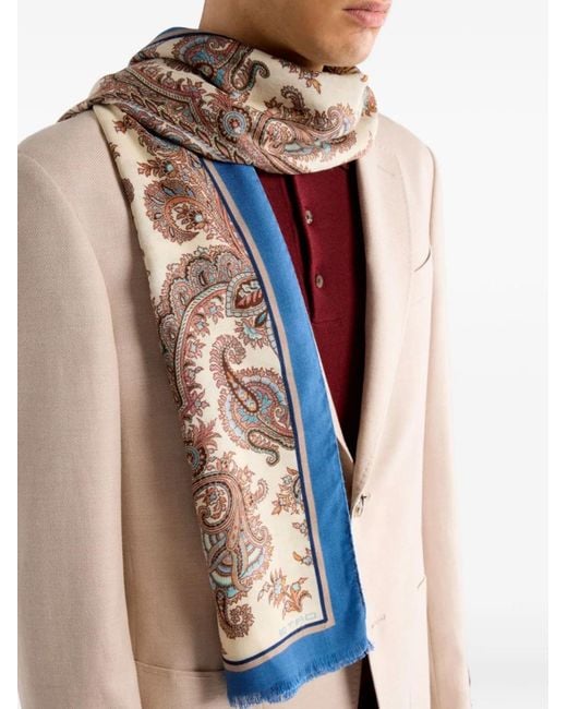 Etro Natural Neutrals Paisley Pattern Scarf for men