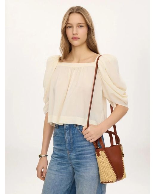 Chloé Brown Two-Tone Leather And Raffia Bucket Bag
