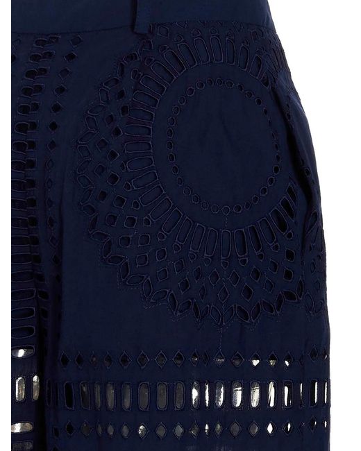 Alberta Ferretti Blue Embroidered Cotton Pants