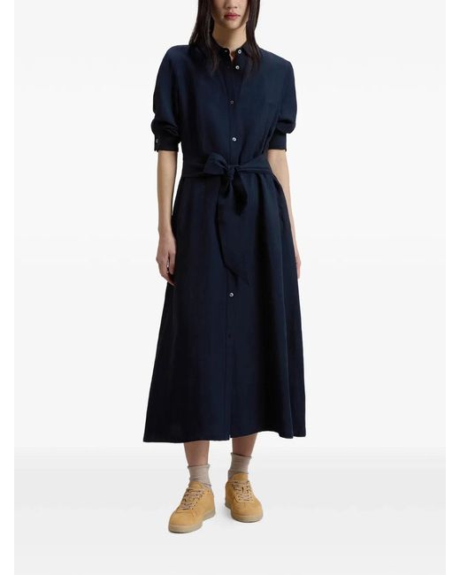 Woolrich Blue Linen Blend Shirt Dress With Belt